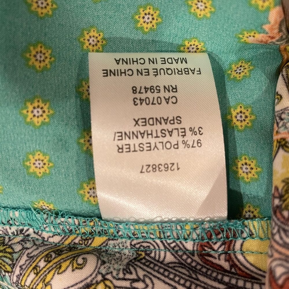 Rachel Zoe Green & yellow Paisley Boho Top tie front-Size Medium - Picture 5 of 6